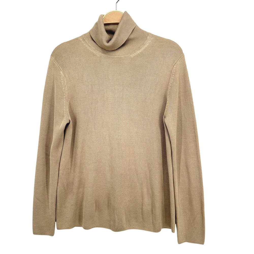 Mark Shale Turtleneck Sweater Womens Medium Tan 100% Silk Excellent Ribbed‎ Trim
